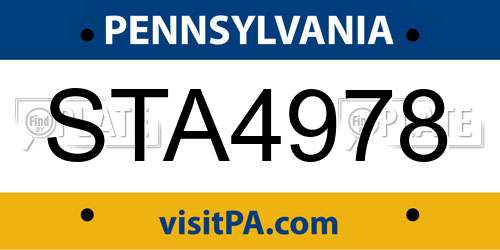 STA4978 Pennsylvania License Plate