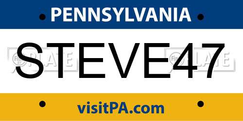 STEVE47 Pennsylvania License Plate