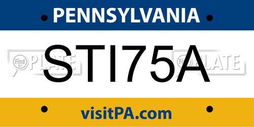 STI75A Pennsylvania License Plate