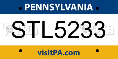 STL5233 Pennsylvania License Plate