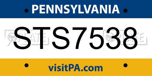 STS7538 Pennsylvania License Plate