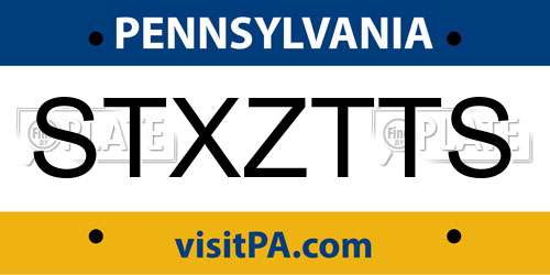 STXZTTS Pennsylvania License Plate