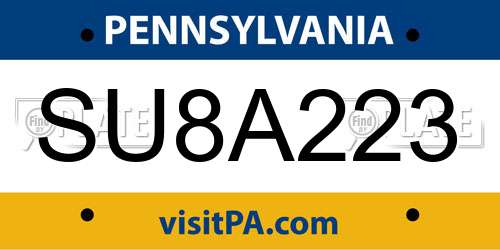 SU8A223 Pennsylvania License Plate