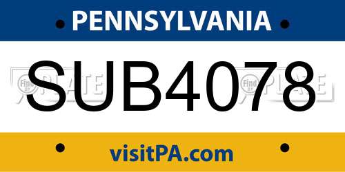 SUB4078 Pennsylvania License Plate