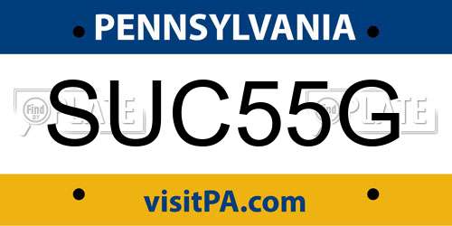 SUC55G Pennsylvania License Plate