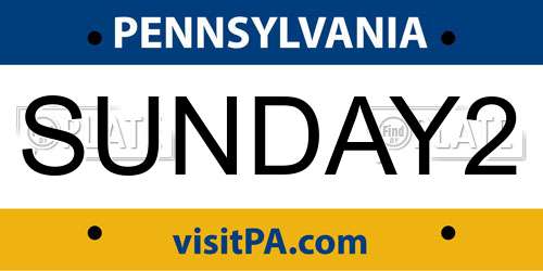 SUNDAY2 Pennsylvania License Plate