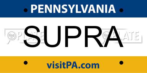 SUPRA Pennsylvania License Plate