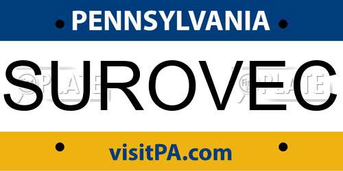 SUROVEC Pennsylvania License Plate