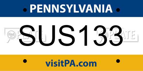 SUS133 Pennsylvania License Plate