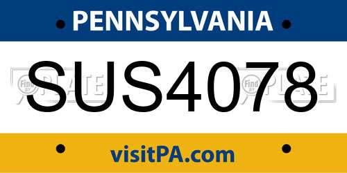 SUS4078 Pennsylvania License Plate