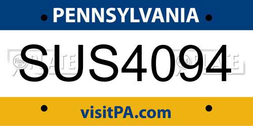 SUS4094 Pennsylvania License Plate