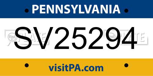SV25294 Pennsylvania License Plate