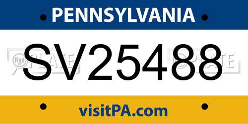 SV25488 Pennsylvania License Plate