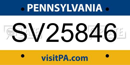 SV25846 Pennsylvania License Plate