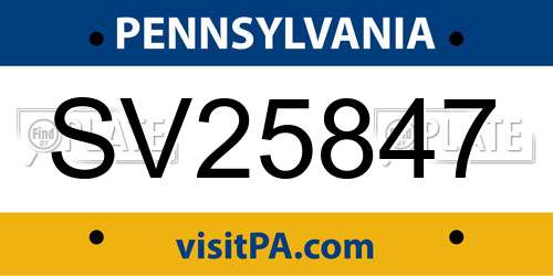 SV25847 Pennsylvania License Plate