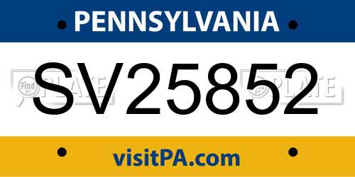 SV25852 Pennsylvania License Plate