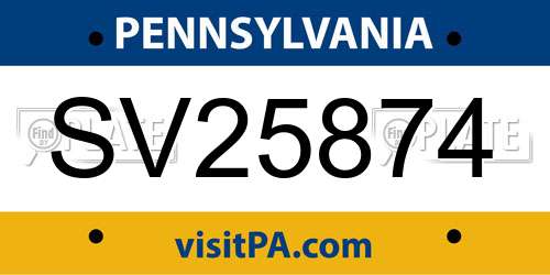 SV25874 Pennsylvania License Plate
