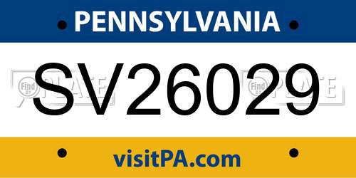SV26029 Pennsylvania License Plate