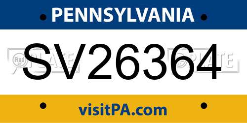 SV26364 Pennsylvania License Plate