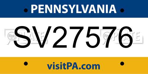 SV27576 Pennsylvania License Plate