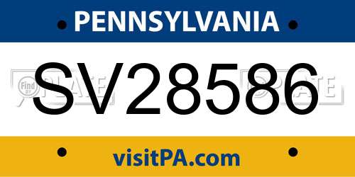 SV28586 Pennsylvania License Plate