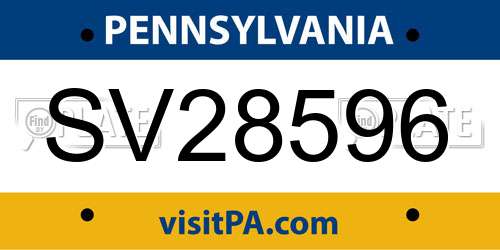 SV28596 Pennsylvania License Plate