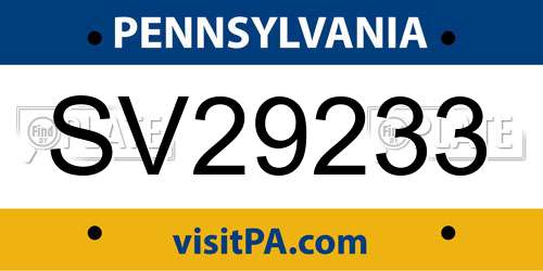 SV29233 Pennsylvania License Plate