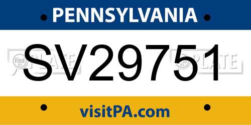 SV29751 Pennsylvania License Plate