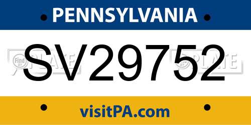 SV29752 Pennsylvania License Plate