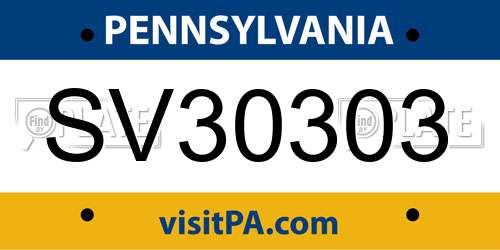 SV30303 Pennsylvania License Plate