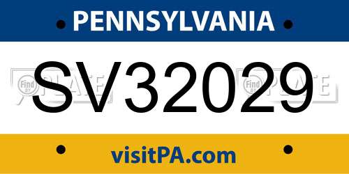 SV32029 Pennsylvania License Plate