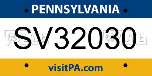 SV32030 Pennsylvania License Plate