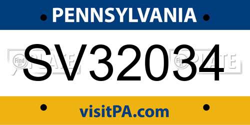 SV32034 Pennsylvania License Plate