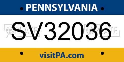 SV32036 Pennsylvania License Plate