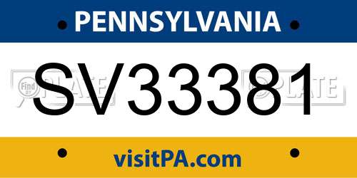 SV33381 Pennsylvania License Plate