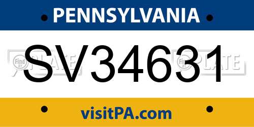 SV34631 Pennsylvania License Plate