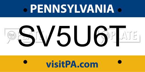 SV5U6T Pennsylvania License Plate