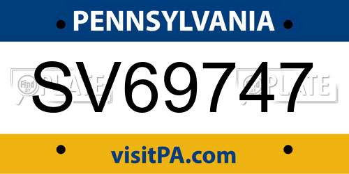 SV69747 Pennsylvania License Plate