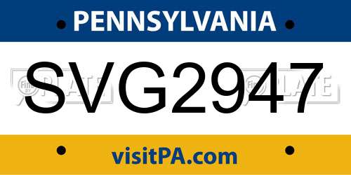 SVG2947 Pennsylvania License Plate