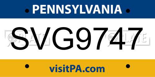 SVG9747 Pennsylvania License Plate