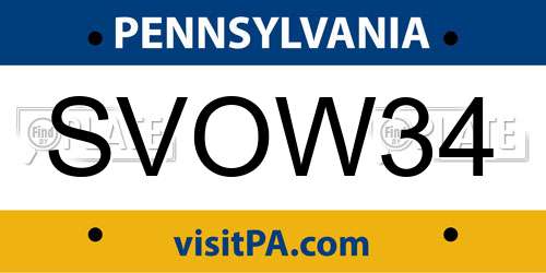SVOW34 Pennsylvania License Plate