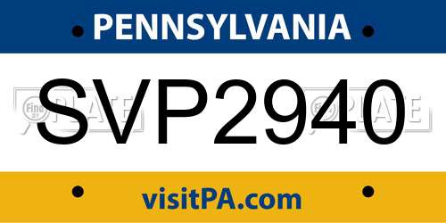 SVP2940 Pennsylvania License Plate