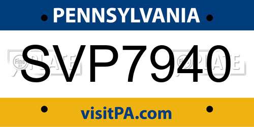 SVP7940 Pennsylvania License Plate