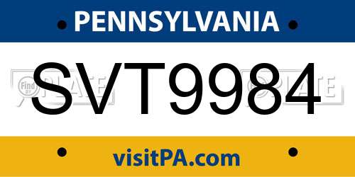 SVT9984 Pennsylvania License Plate