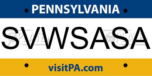 SVWSASA Pennsylvania License Plate