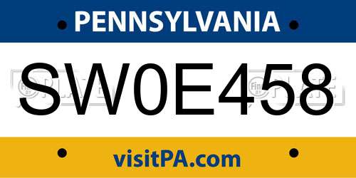 SW0E458 Pennsylvania License Plate