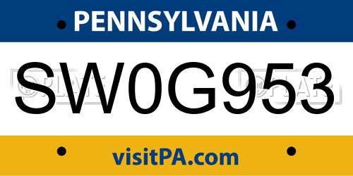 SW0G953 Pennsylvania License Plate