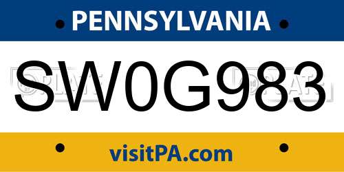 SW0G983 Pennsylvania License Plate