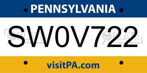 SW0V722 Pennsylvania License Plate