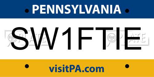 SW1FTIE Pennsylvania License Plate